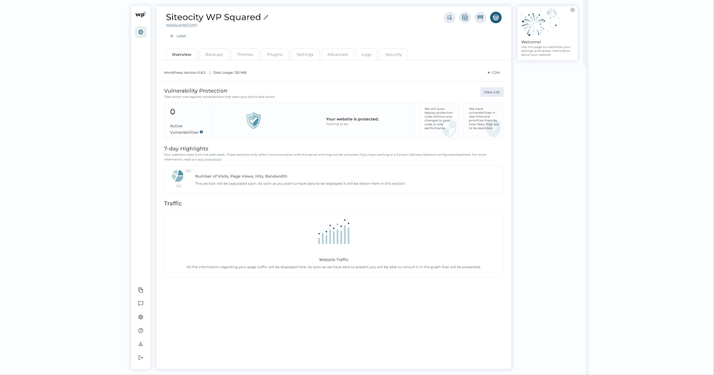 WP Squared dashboard